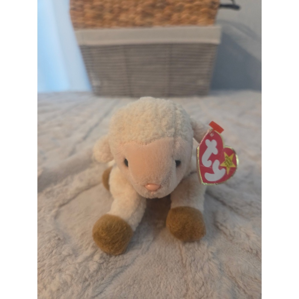 Ty Beanie Baby Ewey the Lamb 1999 Vintage Collectible Plush Sheep White Tan Tag
